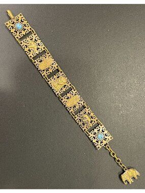 Vintage 1920s Egyptian Revival Filigree Bracelet - King Tut Elephant